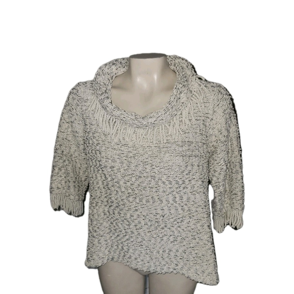 ALI MILES Textured Cowl Neck Sweater Fringe 3/4 Sleeve Knit Pullover‎ PS Luxury